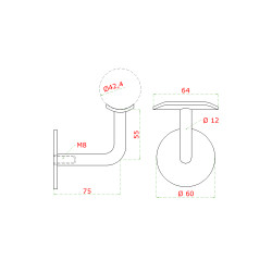 Držiak madla ø 42,4 mm na stenu, brúsená nerez AISI 316 Držiak madla ø 42,4 mm na stenu, brúsená nerez AISI 316